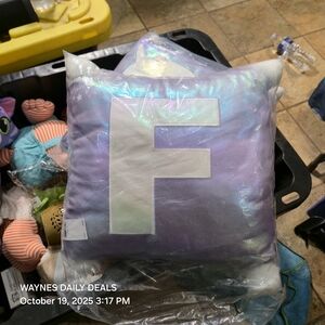 Justice Iridescent Purple Pillow with 'F'